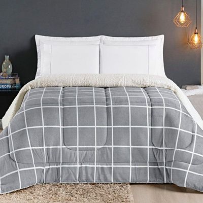 Edredom Coberdrom Austim King Original Sherpa E Manta - Cinza
