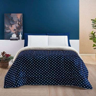Edredom Coberdrom Romantico Poá Solteiro Sherpa E Manta Flannel - Marinho