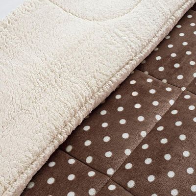 Edredom Coberdrom Romantico Poá Solteiro Sherpa E Manta Flannel - Caqui