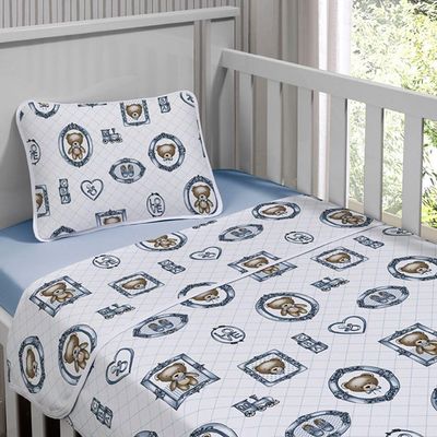 Jogo De Cama Tecebem Baby Malha Estampado Guilherme 3 Pçs Azul