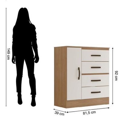 Kit Guarda-roupa Solteiro 4 Portas Com Cômoda Sapateira Lisa Nature/off White