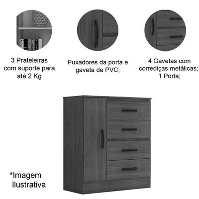 Kit Guarda-roupa Solteiro 4 Portas Com Cômoda Sapateira Lisa Nature/off White