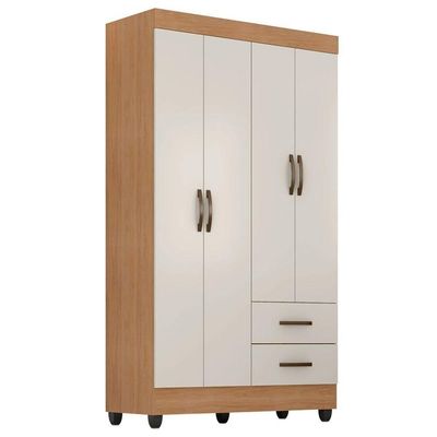 Kit Guarda-roupa Solteiro 4 Portas Com Cômoda Sapateira Lisa Nature/off White