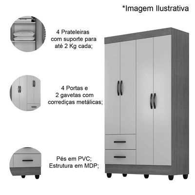 Kit Guarda-roupa Solteiro 4 Portas Com Cômoda Sapateira Lisa Nature/off White
