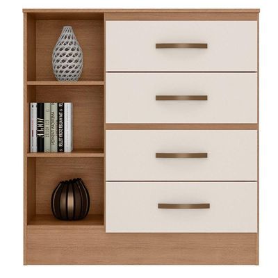 Kit Guarda-roupa Solteiro 4 Portas Com Cômoda Sapateira Lisa Nature/off White