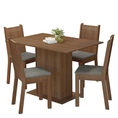Conjunto Sala De Jantar Mesa Tampo De Madeira 4 Cadeiras Rustic Silver Luana Madesa