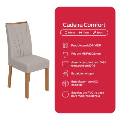 Conjunto Sala de Jantar Mesa Easy Pop 120x80 4 Cadeiras Confort Amendoa/off White