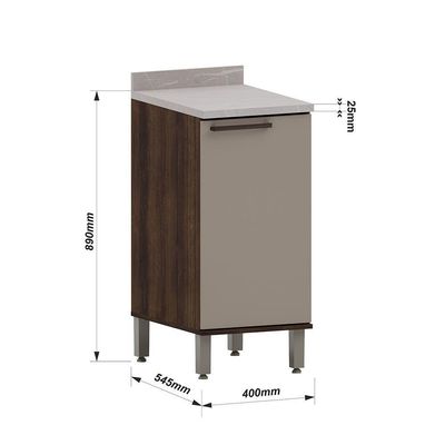 Balcão De Cozinha 40cm 1 Porta E Com Tampo Luna Luciane Móv Nogueira Dourado-cinammon