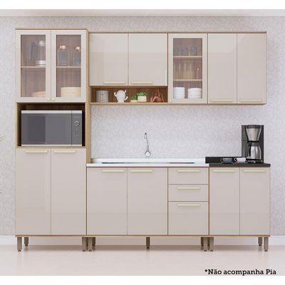 Cozinha Modulada Compacta 5 Peças Sem Tampo De 120 E Sem Pia Avelã-mocca Laca