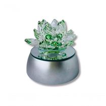 Enfeite Escultura De Vidro Flor De Lotus De 13cm Com Base Espelhada Led Rgb Enfeite De Cristal Verde