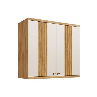 Armário Aéreo p/ Cozinha Sauvignon c/ 2 Portas Canelada 80cm Amendoa/Off White - Ronipa