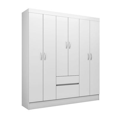 Guarda-Roupa Solteiro Sória Flex 6 Portas 2 Gavetas Branco e Rosa