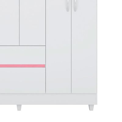 Guarda-Roupa Solteiro Sória Flex 6 Portas 2 Gavetas Branco e Rosa