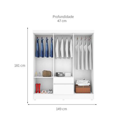 Guarda-Roupa Solteiro Sória Flex 6 Portas 2 Gavetas Branco e Rosa