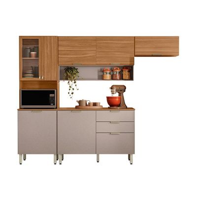 Cozinha Compacta Alba 8 Portas 2 Gavetas Amêndola e Nude