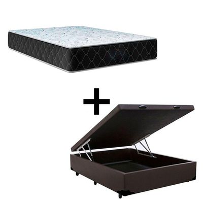 Cama Baú Viúva 128 Tecido Sintético Marrom Com Colchão Marrocos - Poliéster - Espuma D33 30cm
