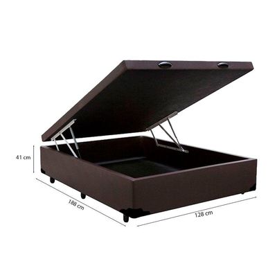 Cama Baú Viúva 128 Tecido Sintético Marrom Com Colchão Marrocos - Poliéster - Espuma D33 30cm