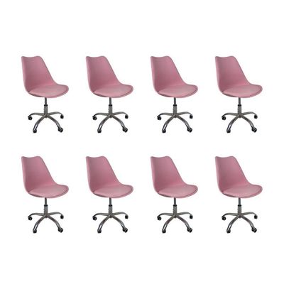 Kit 8 Cadeiras Office Base Cromada Com Rodizio Giratória Saarinen Rosa