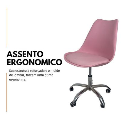 Kit 5 Cadeiras Office Base Cromada Com Rodizio Giratória Saarinen Rosa