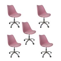 Kit 5 Cadeiras Office Base Cromada Com Rodizio Giratória Saarinen Rosa