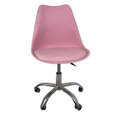 Kit 5 Cadeiras Office Base Cromada Com Rodizio Giratória Saarinen Rosa
