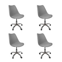 Kit 4 Cadeiras Office Base Cromada Com Rodizio Giratória Saarinen Cinza