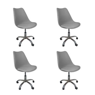 Kit 4 Cadeiras Office Base Cromada Com Rodizio Giratória Saarinen Cinza