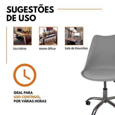Kit 4 Cadeiras Office Base Cromada Com Rodizio Giratória Saarinen Cinza