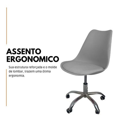 Kit 4 Cadeiras Office Base Cromada Com Rodizio Giratória Saarinen Cinza