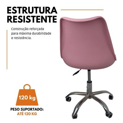 Kit 3 Cadeiras Office Base Cromada Com Rodizio Giratória Saarinen Rosa