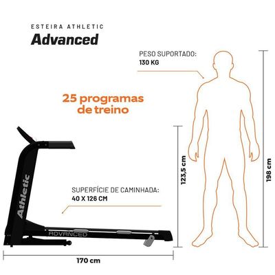 Esteira Elétrica Athletic Advanced 16km/h Suporta 130kg Residencial Dobrável 220V