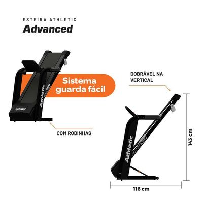 Esteira Elétrica Athletic Advanced 16km/h Suporta 130kg Residencial Dobrável 220V