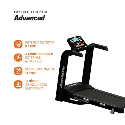 Esteira Elétrica Athletic Advanced 16km/h Suporta 130kg Residencial Dobrável 220V