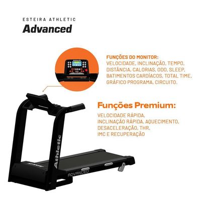 Esteira Elétrica Athletic Advanced 16km/h Suporta 130kg Residencial Dobrável 110V