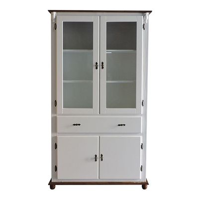 Cristaleira De Vidro E Madeira Antique Com 4 Portas E 1 Gaveta - 308 Cor (me) Laca Amêndoa