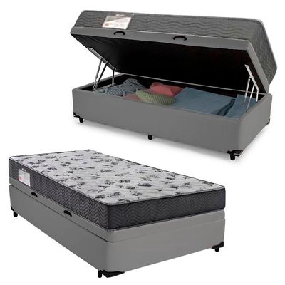 Cama Box Baú Solteiro Sintético + Colchão De Espuma D33 - Sereneprime - 88cm Cor:cinza