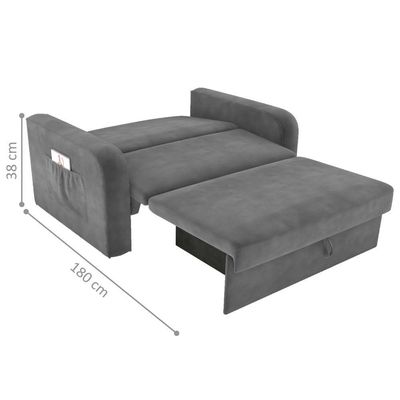 Sofá Cama Com Baú 2 Lugares Raheny Veludo Cinza