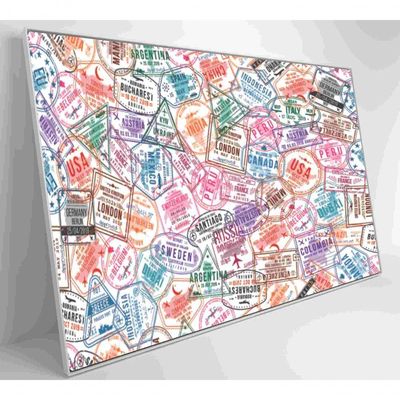 Quadro Selos De Viagens Em Passaporte Medidas 90x60 Cm Impressão Adesivo Fotográfico