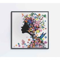 Quadro Desenho Mulher Com Flores Medidas 40x40 Cm Impressão Tecido Canvas