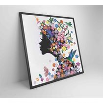 Quadro Desenho Mulher Com Flores Medidas 40x40 Cm Impressão Tecido Canvas