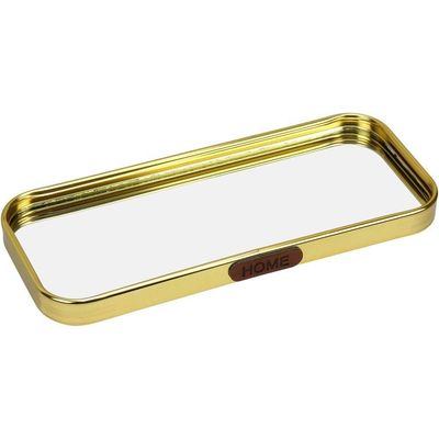 Bandeja Decorativa Para Servir Retangular Home&co Com Espelho Metal 1x22x9cm Dourado