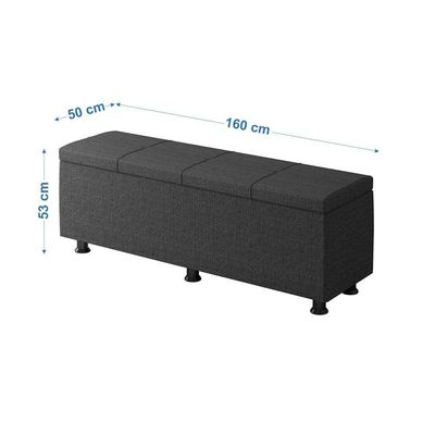 Baú Sapateira Estofada Casal Queen Size 160 Cm Marte Linho Skybox Preto