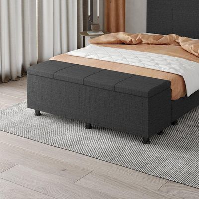 Baú Sapateira Estofada Casal Queen Size 160 Cm Marte Linho Skybox Preto