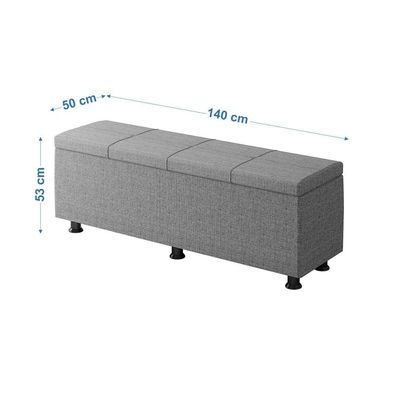 Baú Sapateira Estofada Casal 140 Cm Marte Linho Skybox Cor Cinza