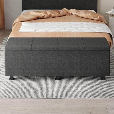 Baú Sapateira Estofada Casal King Size 195 Cm Marte Linho Skybox Preto