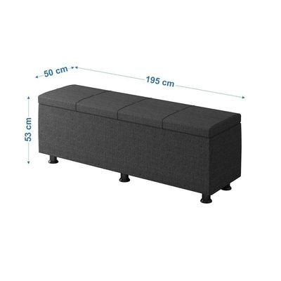 Baú Sapateira Estofada Casal King Size 195 Cm Marte Linho Skybox Preto