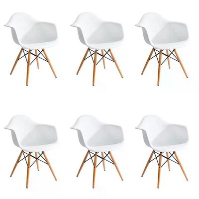 Kit 06 Cadeira Eiffel Com Braço - Branco Branco
