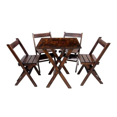 Kit 6 Conjuntos De Mesa Dobrável 60x60cm Com 4 Cadeiras Em Madeira Maciça - Imbuia - Marrom