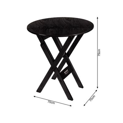 Kit 4 Conjuntos Mesa Redondo 70cm Dobrável Com 4 Cadeiras Em Madeira Maciça - Preto - Preto