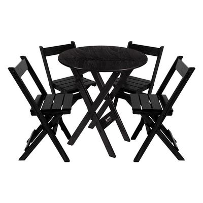 Kit 2 Conjuntos Mesa Redondo 70cm Dobrável Com 4 Cadeiras Em Madeira Maciça - Preto - Preto